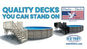 Ducky Decks maintenance-free aluminum deck system installed on an above-ground pool in New Hampshire and Massachusetts