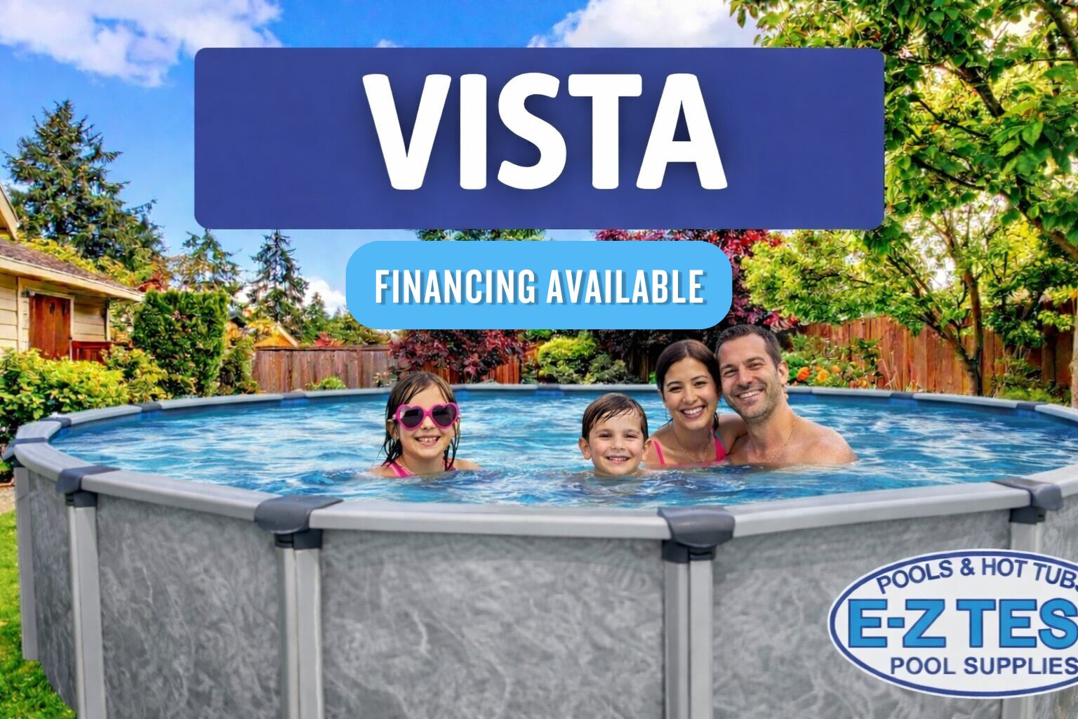 The Vista Above-Ground Pool offers a strong aluminum frame, modern design, and an affordable way to turn your backyard into the perfect summer gathering spot.