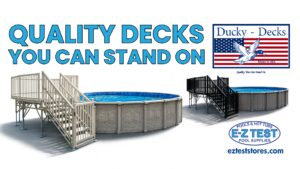 Ducky Decks maintenance-free aluminum deck system installed on an above-ground pool in New Hampshire and Massachusetts