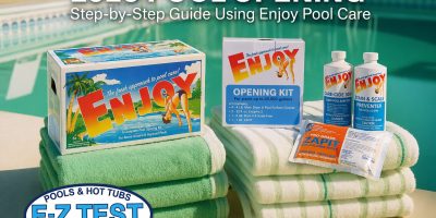 2026 pool opening with clear blue water using chemicals from E-Z Test Pool Supplies in Derry NH Plaistow NH and North Reading MA